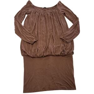 Stefanel Dress Womens Small Brown Long Sleeve Blouson Bubble Hem‎ Viscose Ruched